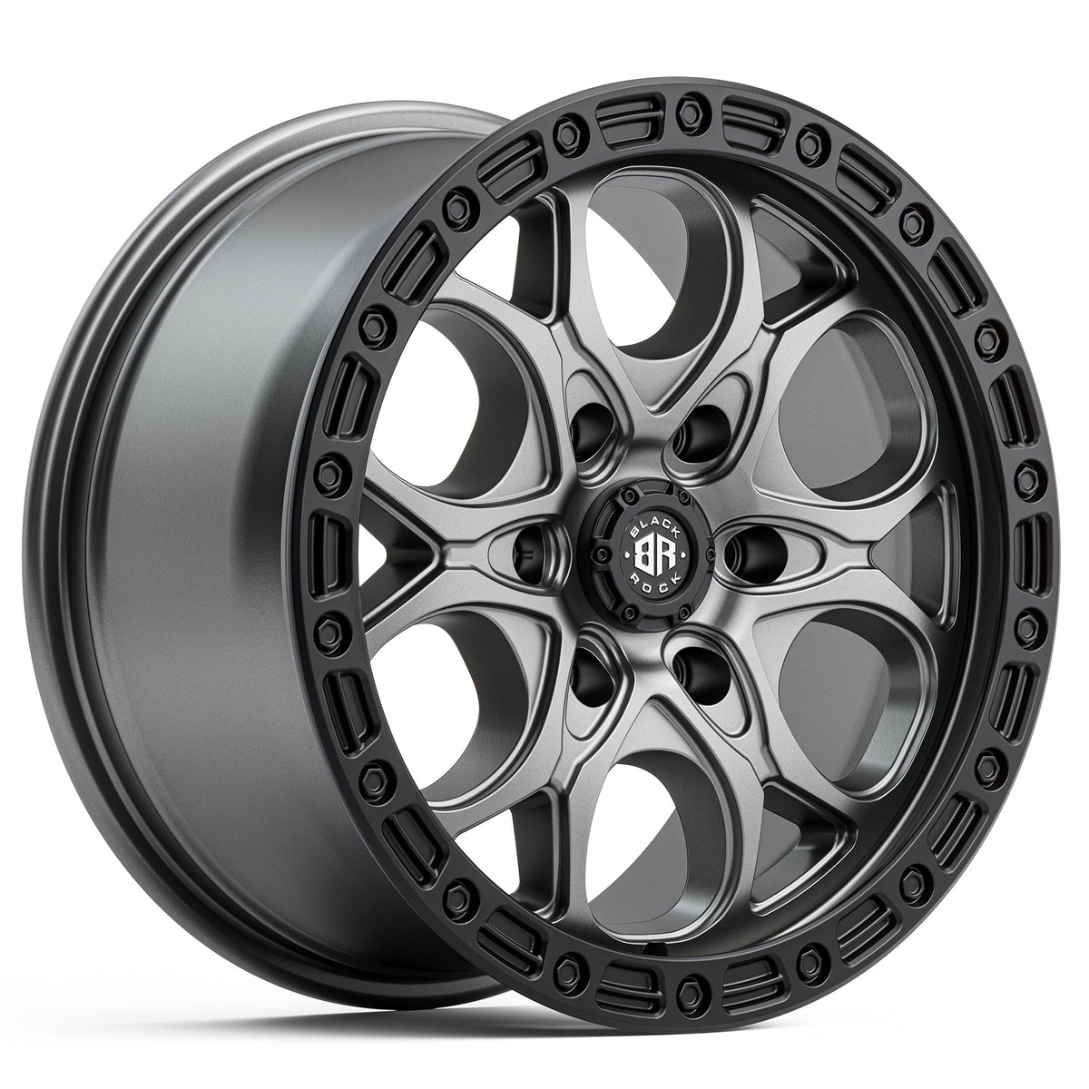 Black Rock Bolt Gunmetal Grey Black Ring 17x8.5 6x139.7 wheel for Toyota Prado 250 and Lexus GX550