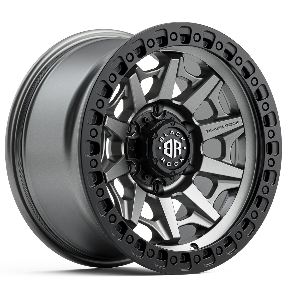 Black Rock Cage Gunmetal Grey with Black Ring 17x9 6x139.7 wheel for Toyota Prado 250 and Lexus GX550