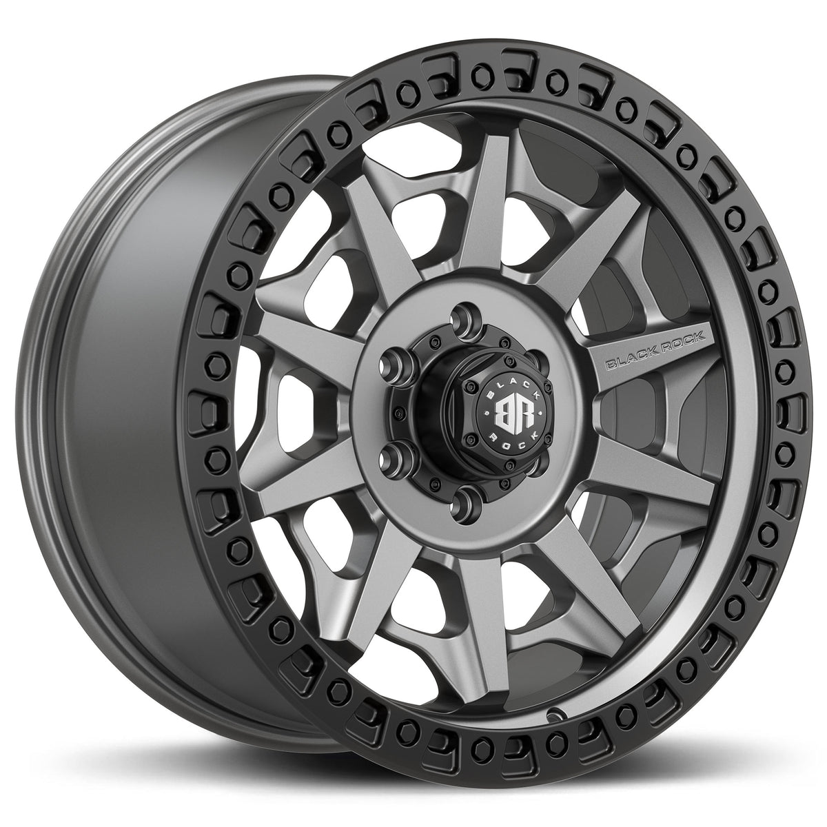 Black Rock Cage Gunmetal Grey with Black Ring 20x9 6x139.7 wheel for Toyota Prado 250 and Lexus GX550