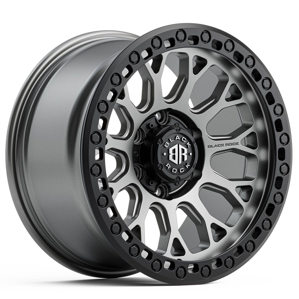 Black Rock Spider Gunmetal Grey with Black Ring 17x9 6x139.7 wheel for Toyota Prado 250 and Lexus GX550