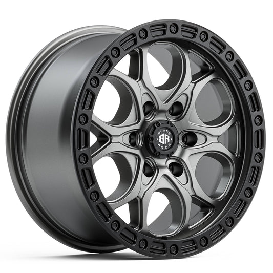 Black Rock Bolt Gunmetal Grey Black Ring 17x8.5 6x139.7 wheel for Toyota Prado 250 and Lexus GX550