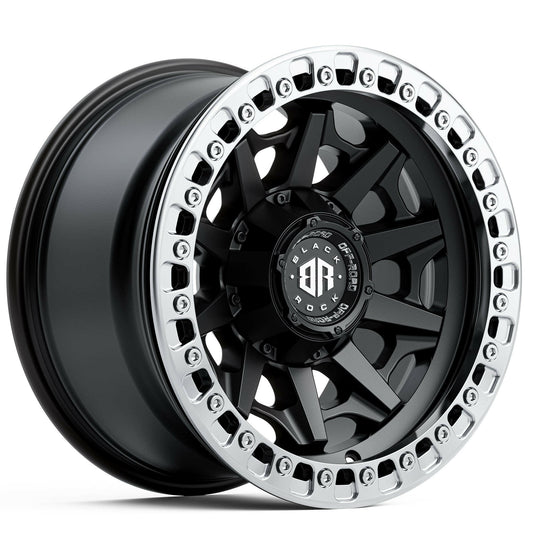 Black Rock Cage Beadlock Satin Black 17x9 wheel for KGM SsangYong Musso and Rexton