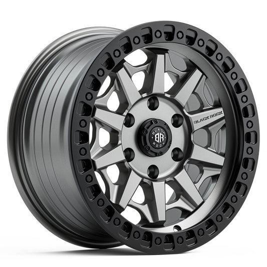 Black Rock Cage Gunmetal Grey with Black Ring 17x8 6x139.7 wheel for Toyota Prado 250 and Lexus GX550