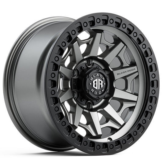 Black Rock Cage Gunmetal Grey with Black Ring 18x9 6x139.7 wheel for Toyota Prado 250 and Lexus GX550