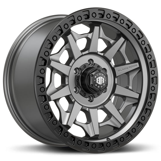Black Rock Cage Gunmetal Grey with Black Ring 20x9 6x139.7 wheel for Toyota Prado 250 and Lexus GX550
