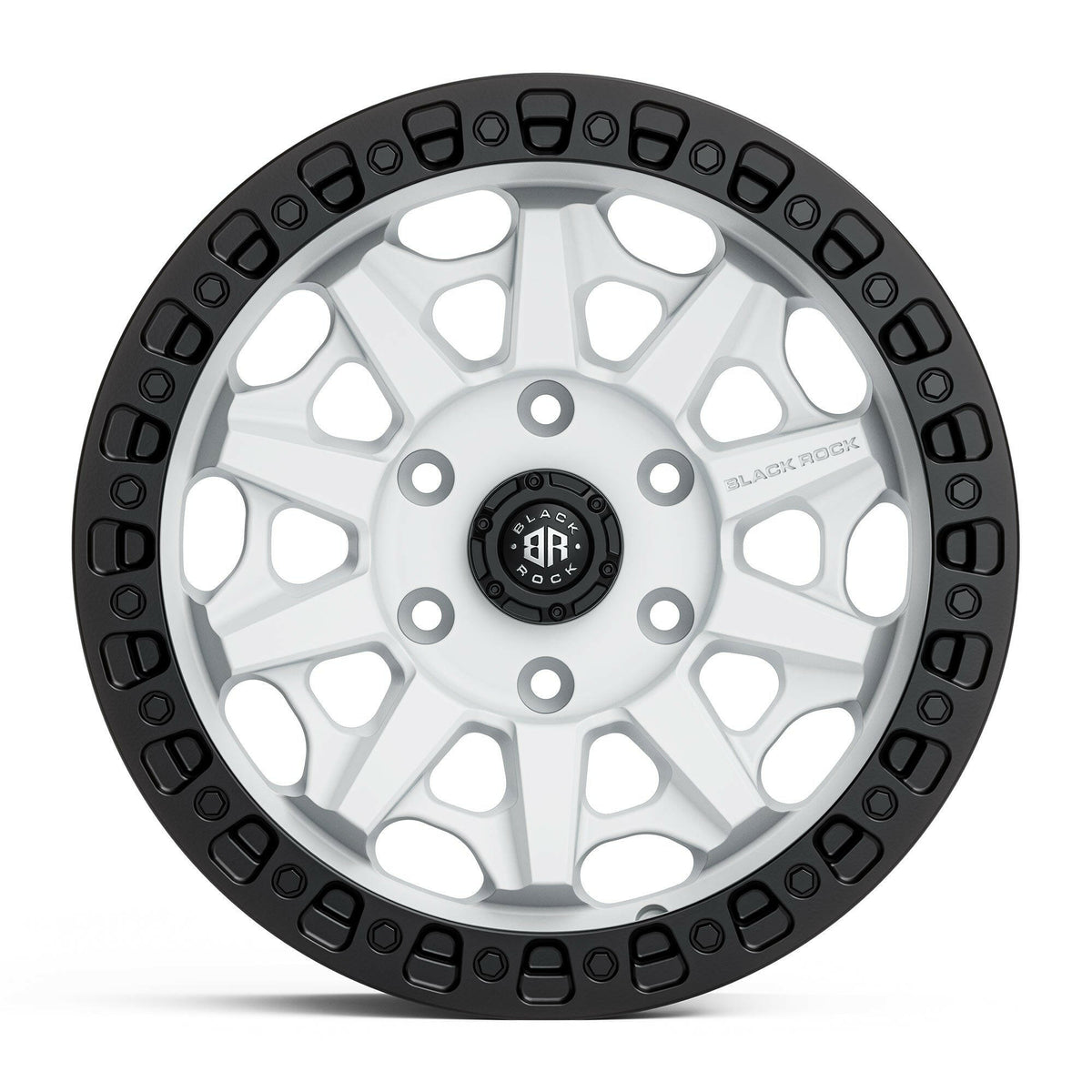 Black Rock Cage Satin White Black Ring 17x8 wheel for KGM SsangYong Musso and Rexton, view 2