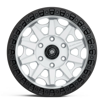 Black Rock Cage Satin White Black Ring 17x8 wheel for KGM SsangYong Musso and Rexton, view 2