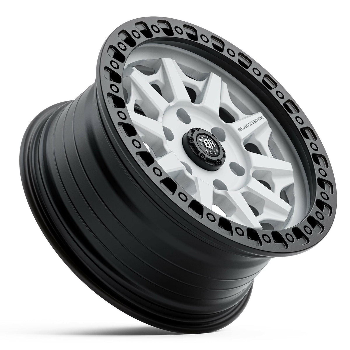 Black Rock Cage Satin White Black Ring 17x8 wheel for KGM SsangYong Musso and Rexton, view 3