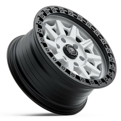 Black Rock Cage Satin White Black Ring 17x8 wheel for KGM SsangYong Musso and Rexton, view 3