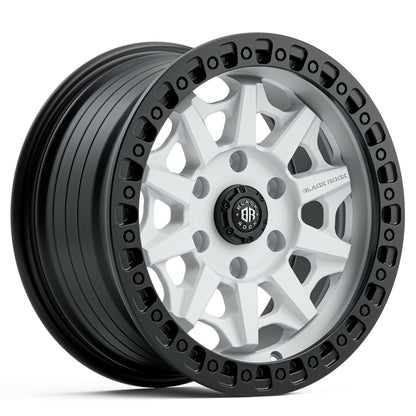 Black Rock Cage Satin White Black Ring 17x8 wheel for KGM SsangYong Musso and Rexton