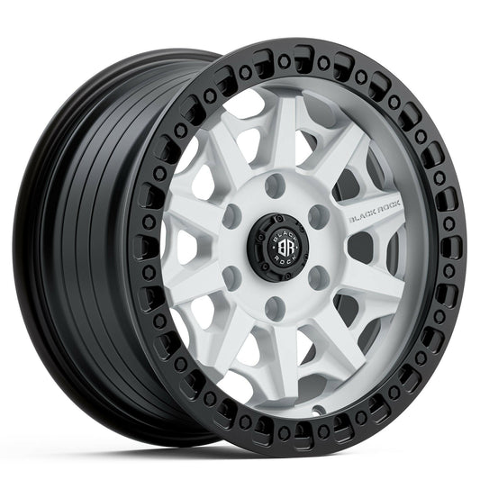Black Rock Cage Satin White Black Ring 18x8 wheel for KGM SsangYong Musso and Rexton