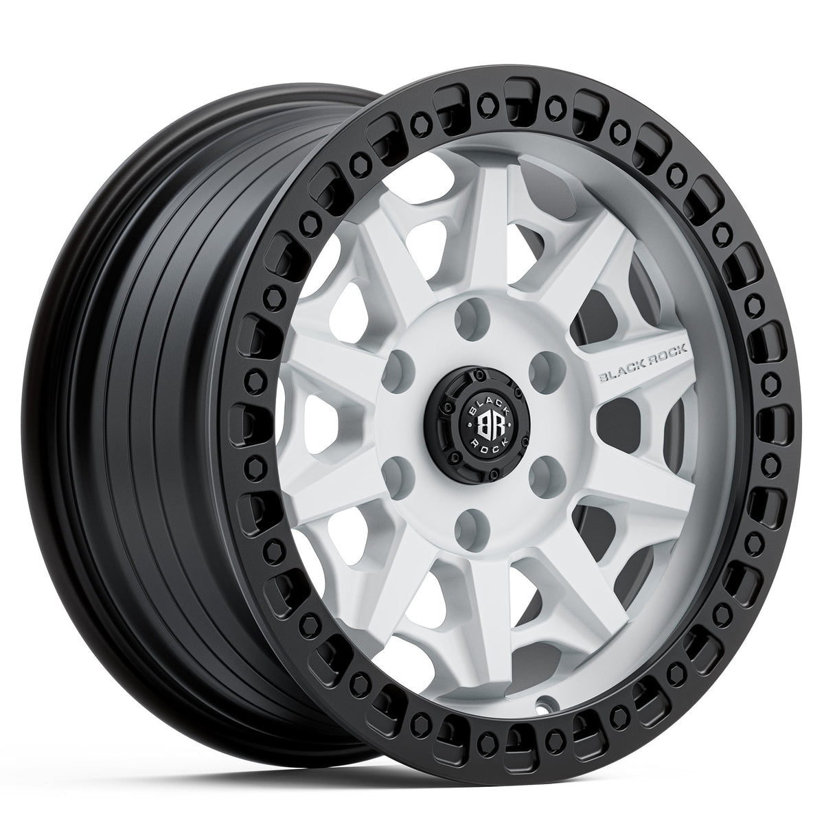Black Rock Cage Satin White with Black Ring 17x8 6x139.7 wheel for Toyota Prado 250 and Lexus GX550