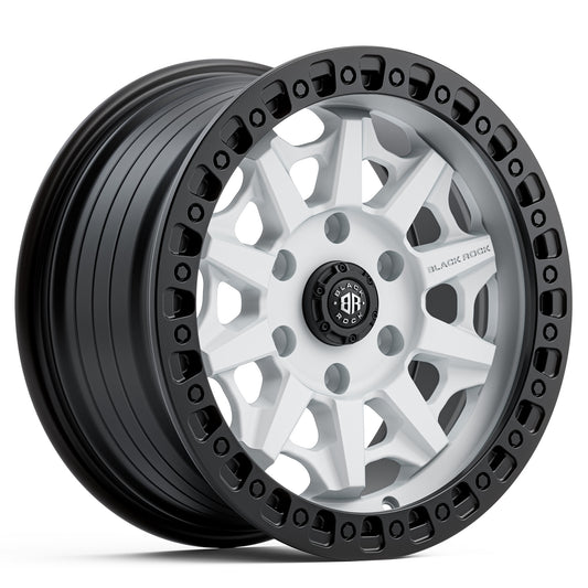 Black Rock Cage Satin White with Black Ring 17x8 6x139.7 wheel for Toyota Prado 250 and Lexus GX550