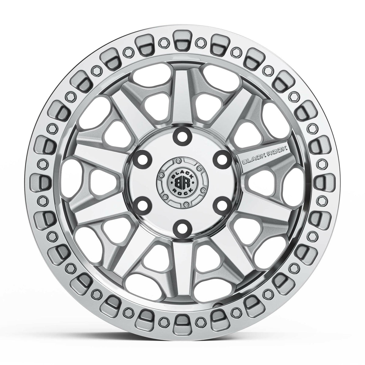 Black Rock Cage Silver Machined 17x8 wheel for KGM SsangYong Musso and Rexton, view 2