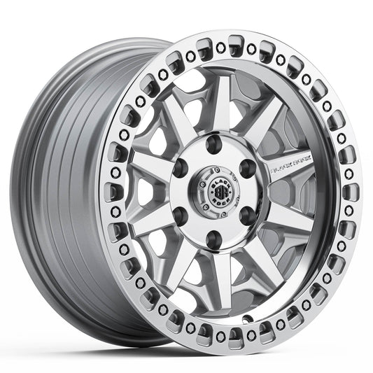 Black Rock Cage Silver Machined 17x8 6x139.7 wheel for Toyota Prado 250 and Lexus GX550