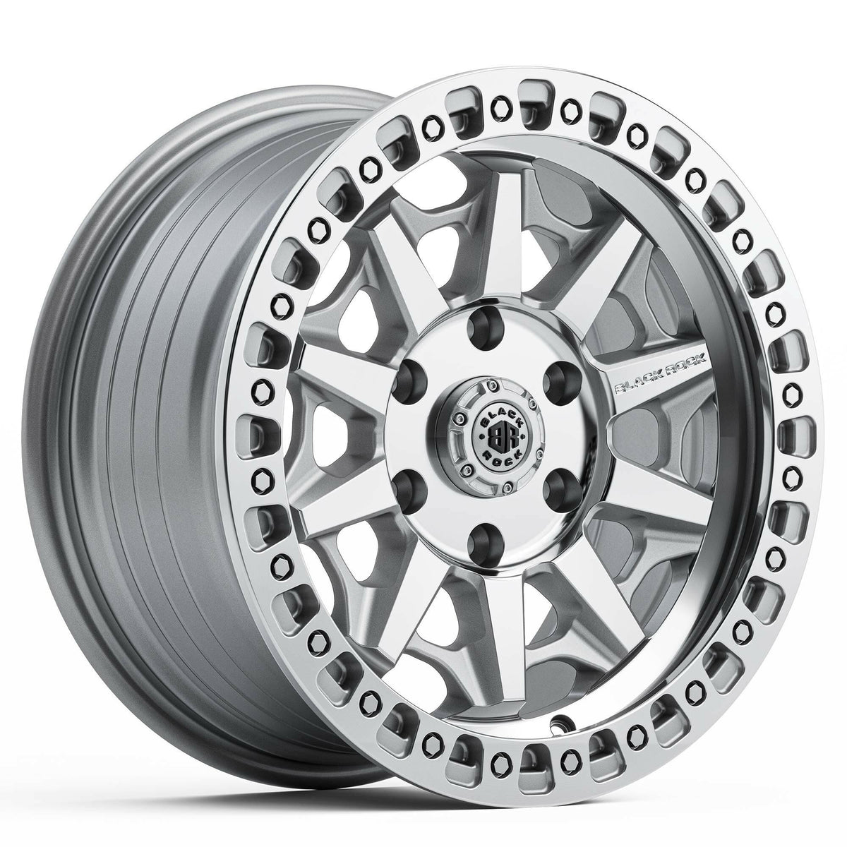 Black Rock Cage Silver Machined 18x8 wheel for KGM SsangYong Musso and Rexton