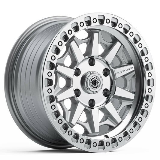 Black Rock Cage Silver Machined 18x8 wheel for KGM SsangYong Musso and Rexton