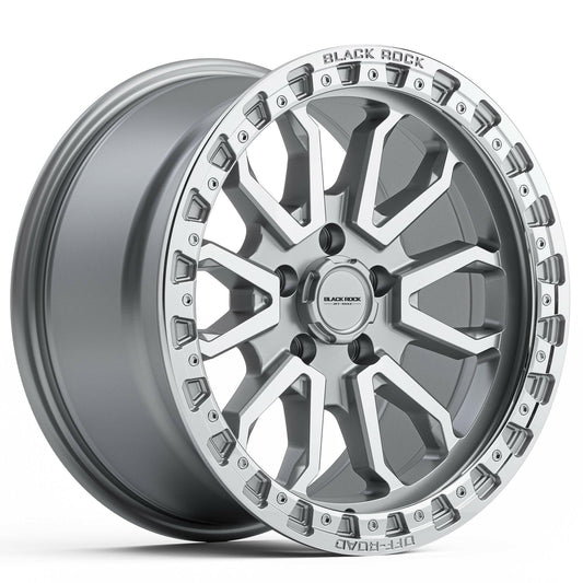 Black Rock Cobra Silver Machined 17x9 wheel for KGM SsangYong Musso and Rexton