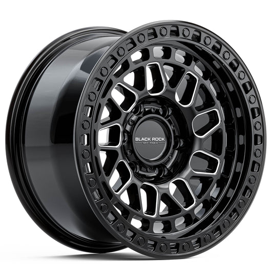 Black Rock Fury Gloss Black Milled 17x9 6x139.7 wheel for Toyota Prado 250 and Lexus GX550