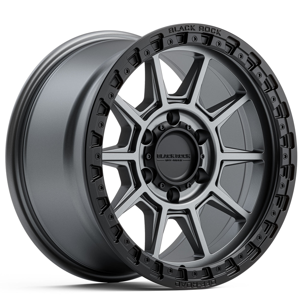 Black Rock Gunner Gunmetal Grey with Black Ring 17x9 6x139.7 wheel for Toyota Prado 250 and Lexus GX550