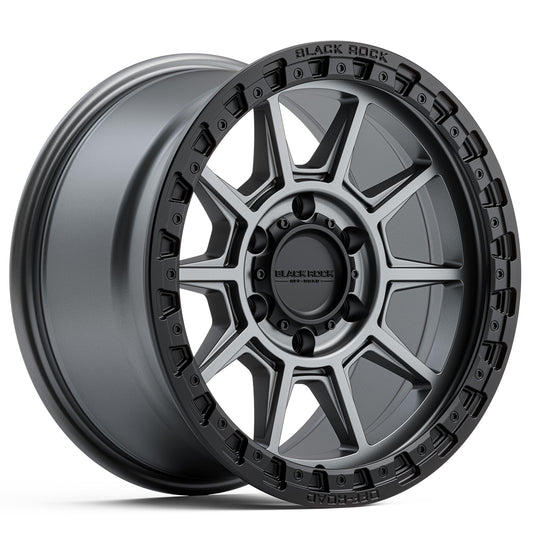 Black Rock Gunner Gunmetal Grey with Black Ring 17x9 6x139.7 wheel for Toyota Prado 250 and Lexus GX550
