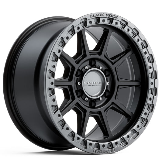 Black Rock Gunner Satin Black with Gunmetal Grey Ring 17x9 6x139.7 wheel for Toyota Prado 250 and Lexus GX550