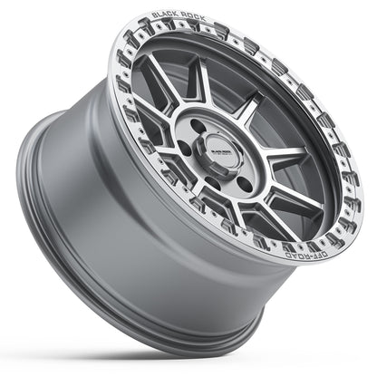 Black Rock Gunner Silver Machined 17x9 wheel for KGM SsangYong Musso and Rexton, view 3