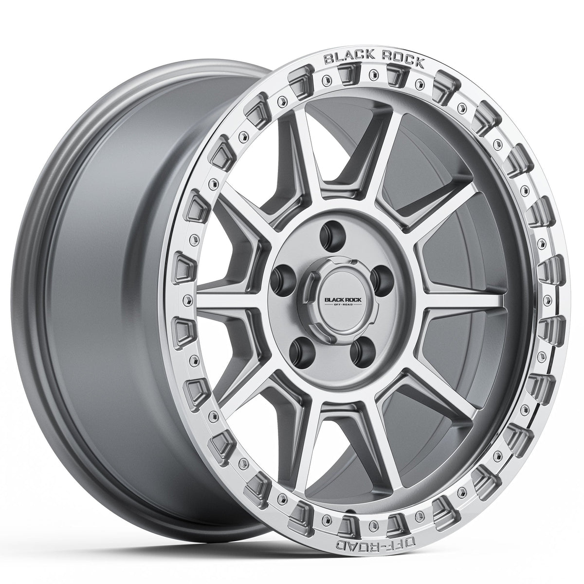Black Rock Gunner Silver Machined 18x9 wheel for KGM SsangYong Musso and Rexton