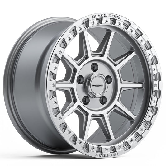 Black Rock Gunner Silver Machined 18x9 wheel for KGM SsangYong Musso and Rexton