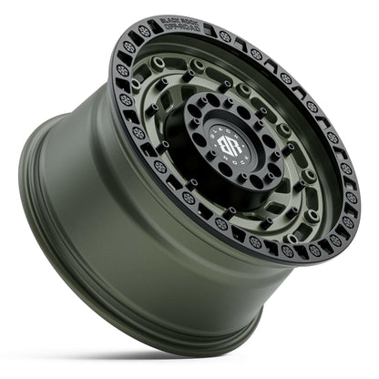 Black Rock Military Army Green Black Ring 17x9 wheel for KGM SsangYong Musso and Rexton, view 3