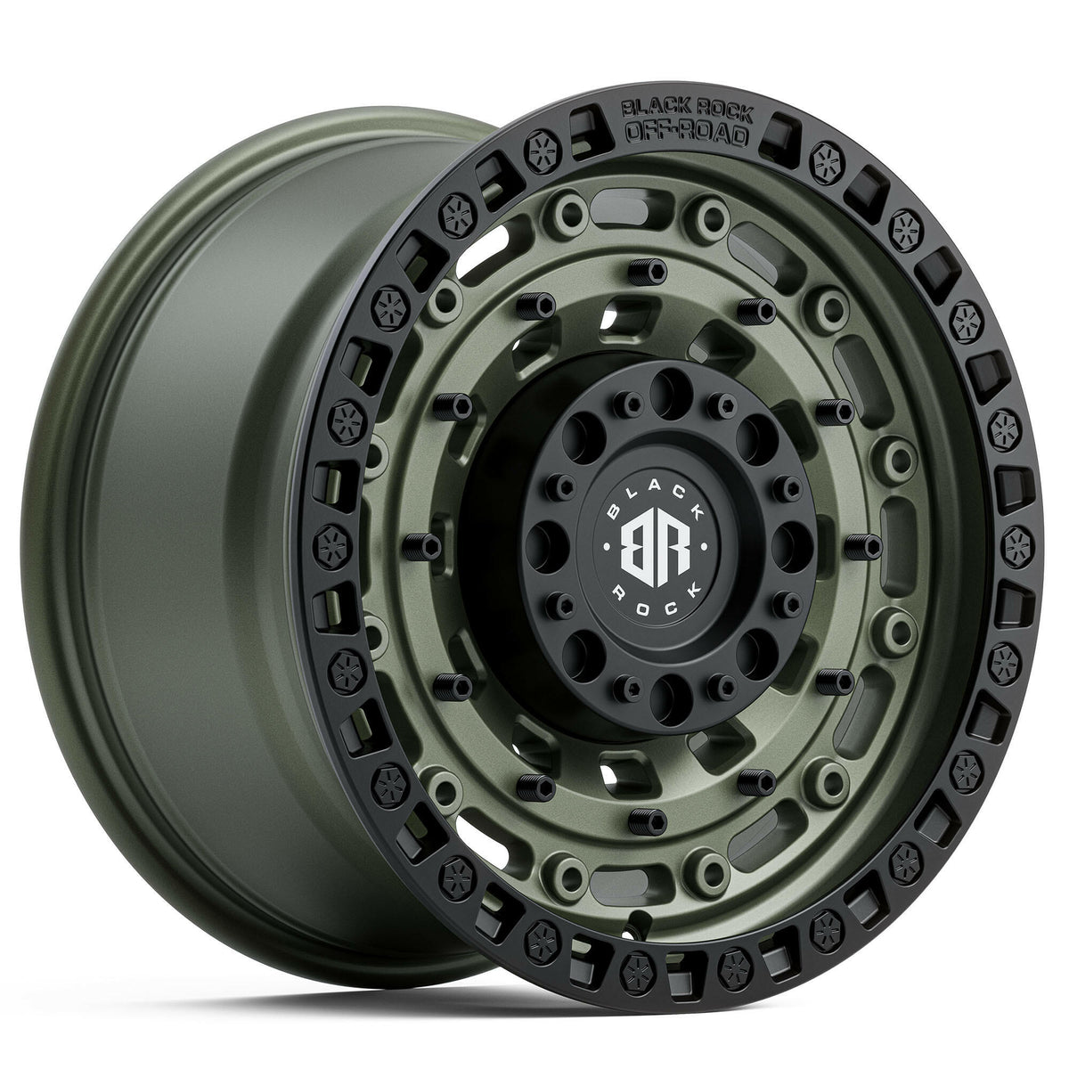 Black Rock Military Army Green Black Ring 17x9 wheel for KGM SsangYong Musso and Rexton