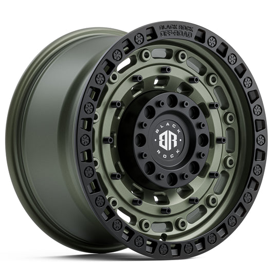 Black Rock Military Army Green with Black Ring 17x9 6x139.7 wheel for Toyota Prado 250 and Lexus GX550