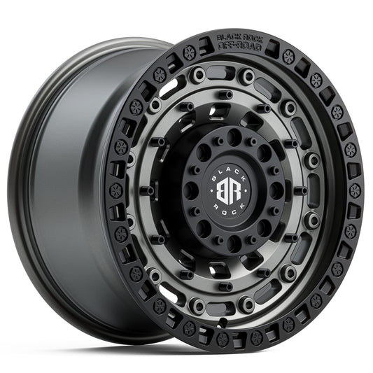 Black Rock Military Gunmetal Grey with Black Ring 20x9 6x139.7 wheel for Toyota Prado 250 and Lexus GX550