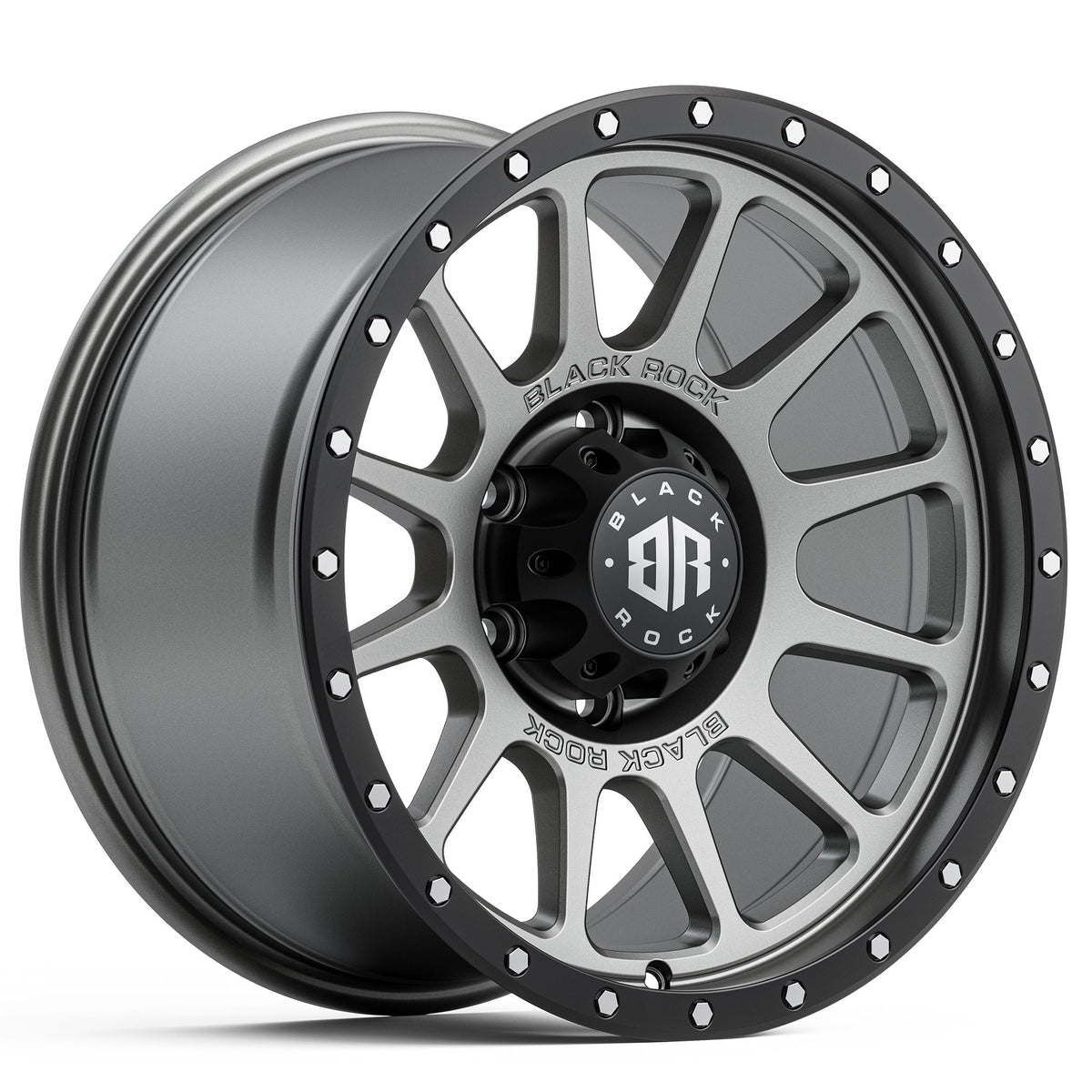 Black Rock Omega Gunmetal Grey with Black Ring 17x9 6x139.7 wheel for Toyota Prado 250 and Lexus GX550