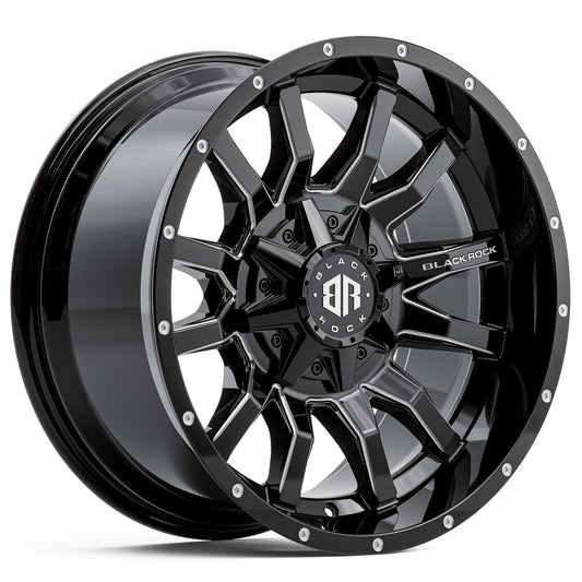 Black Rock Predator Gloss Black Milled 17x9 6x139.7 wheel for Toyota Prado 250 and Lexus GX550