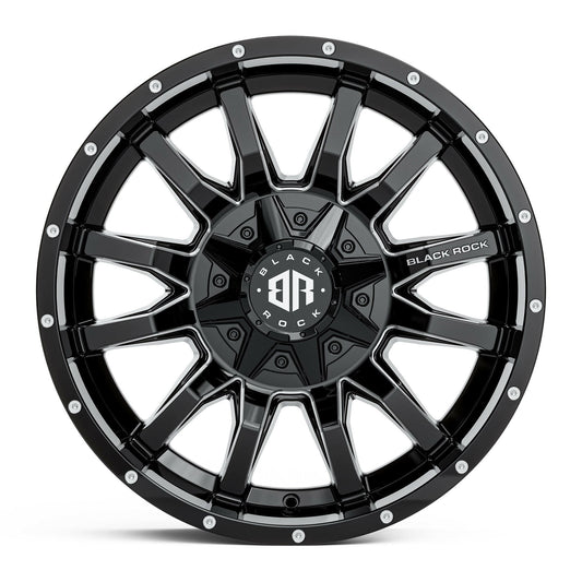 Black Rock Predator Gloss Black Milled 17x9 wheel for KGM SsangYong Musso and Rexton
