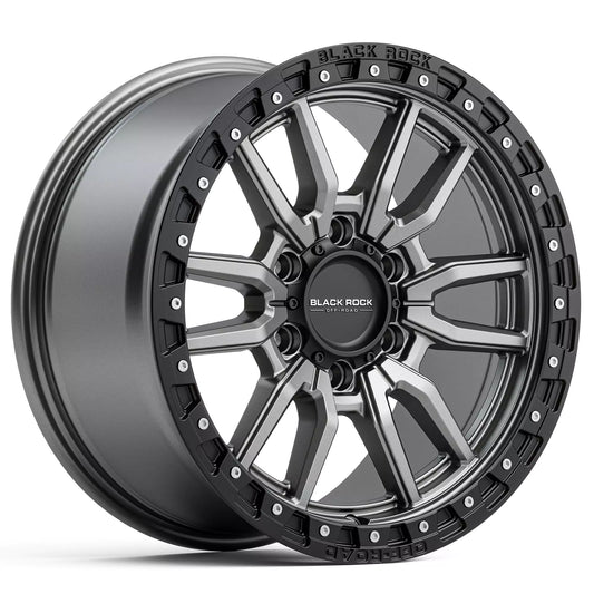 Black Rock Rambler Gunmetal Grey with Black Ring 17x8.5 6x139.7 wheel for Toyota Prado 250 and Lexus GX550