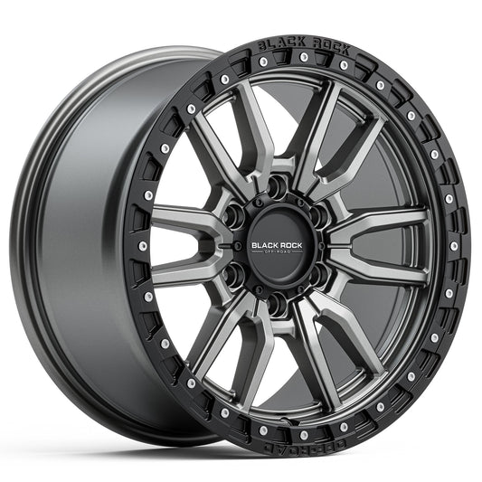 Black Rock Rambler Gunmetal Grey with Black Ring 18x8.5 6x139.7 wheel for Toyota Prado 250 and Lexus GX550