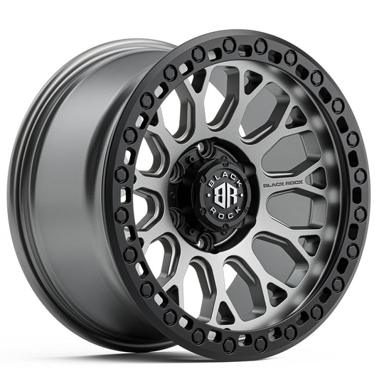 Black Rock Spider Gunmetal Grey with Black Ring 18x9 6x139.7 wheel for Toyota Prado 250 and Lexus GX550