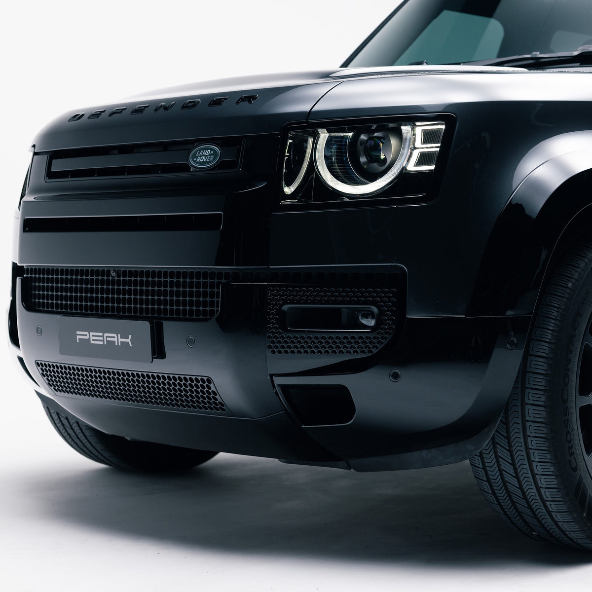 Land Rover Defender 110 with Gloss Black Exterior Styling Pack, front detail