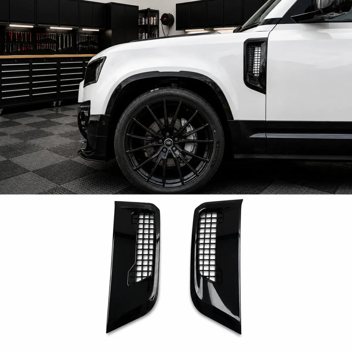 Gloss Black Replacement Side Fender Vents for Land Rover Defender 90, 110 and 130 (L663), view 7