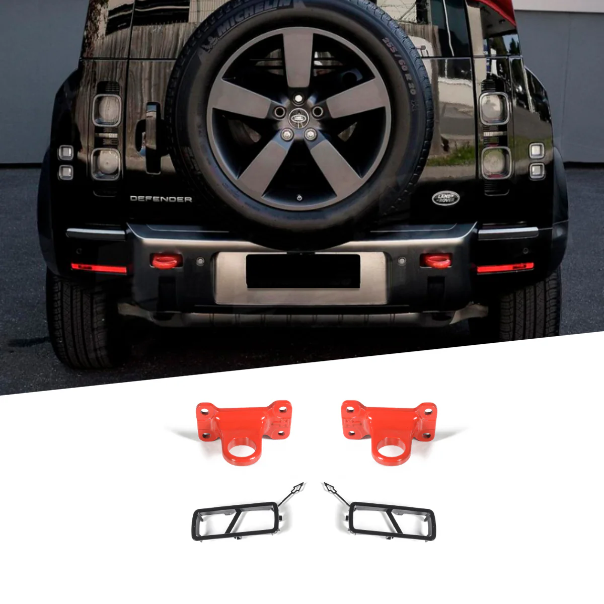 Red Rear Recovery Hooks for Land Rover Defender 90 and 110 (L663)