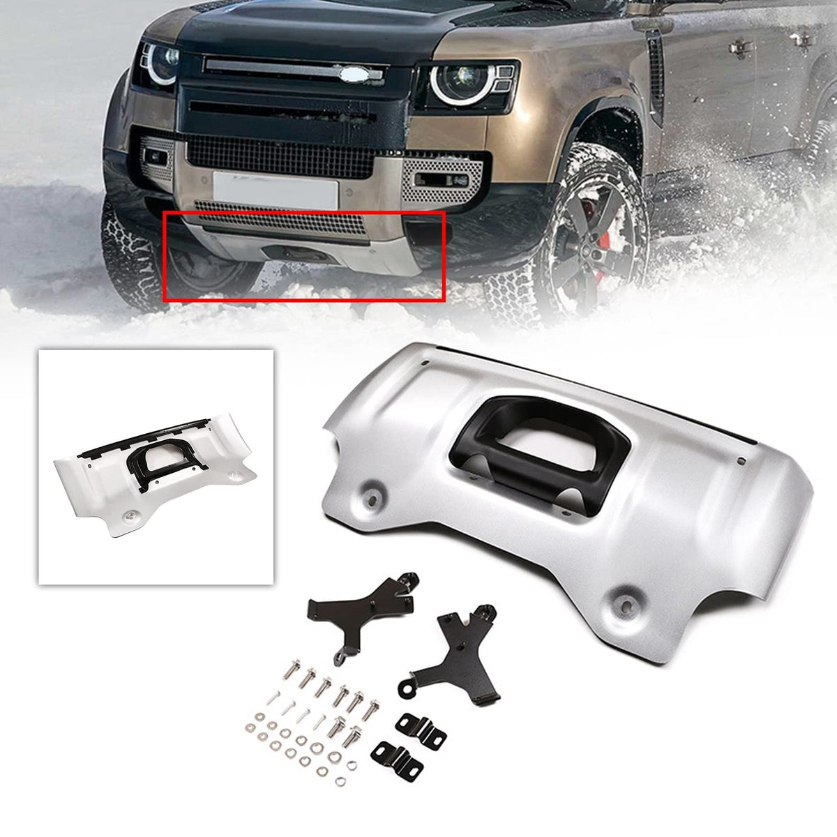 Silver Front Skid Plate for Land Rover Defender 90, 110 and 130